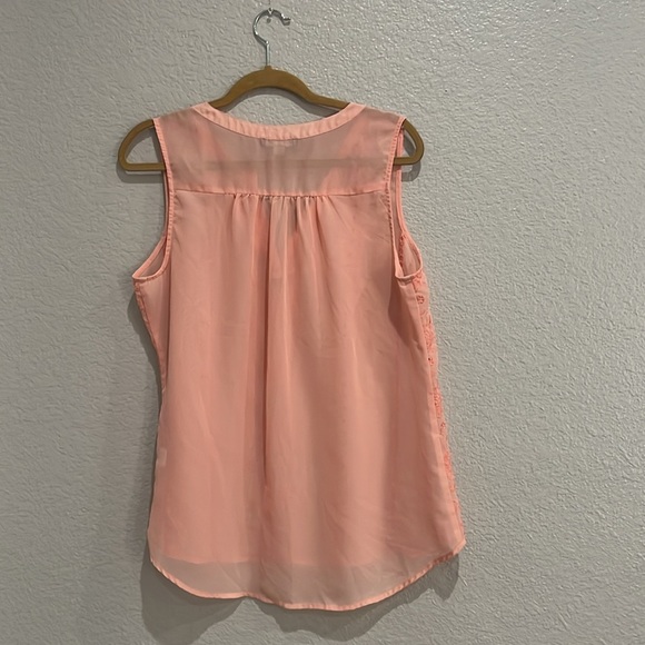 Brixon Ivy Women's Peach Sleeveless Top Embroidered sheer V Neck Size L Chic - Picture 8 of 8